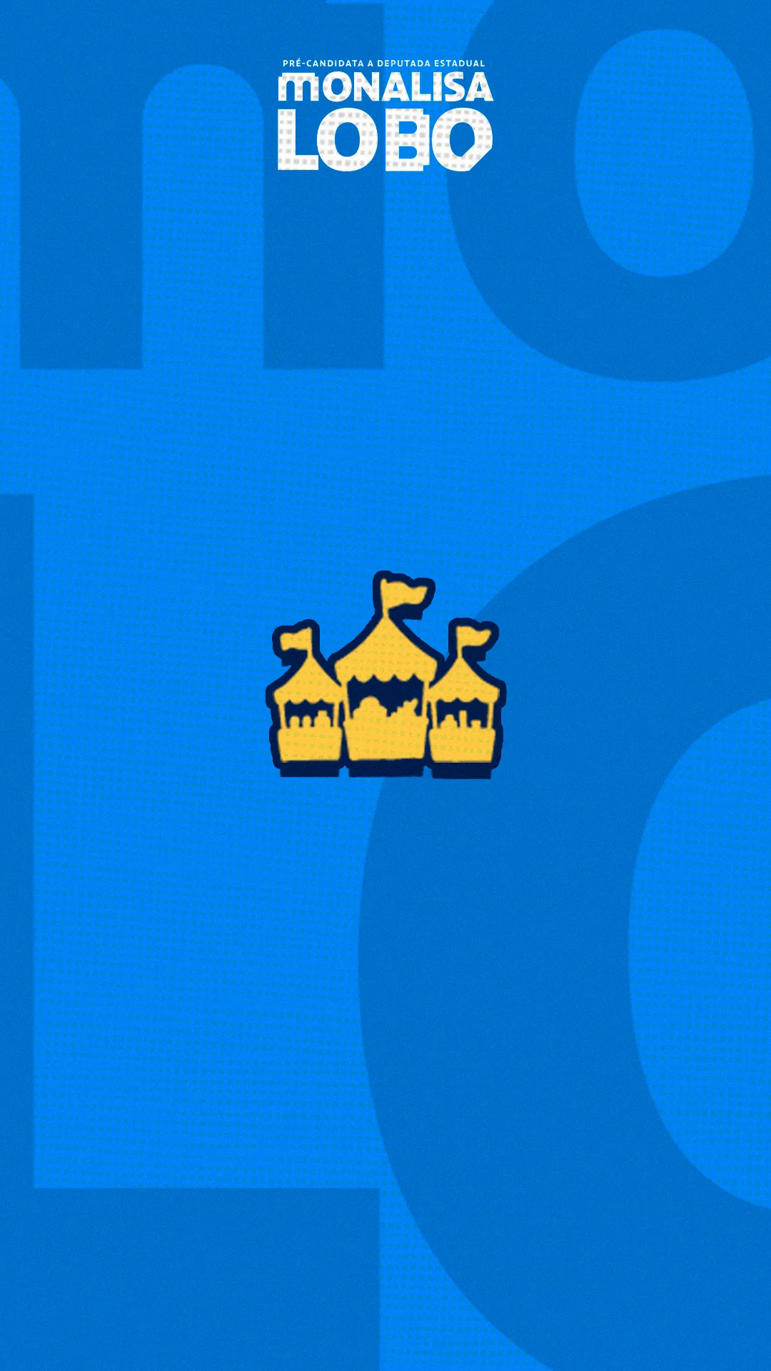 Arte azul e amarela com o símbolo de um castelo